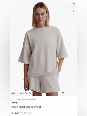 Varley Women's Size M Alden Short Sleeve Sweat Top Cream Soft Athleisure -